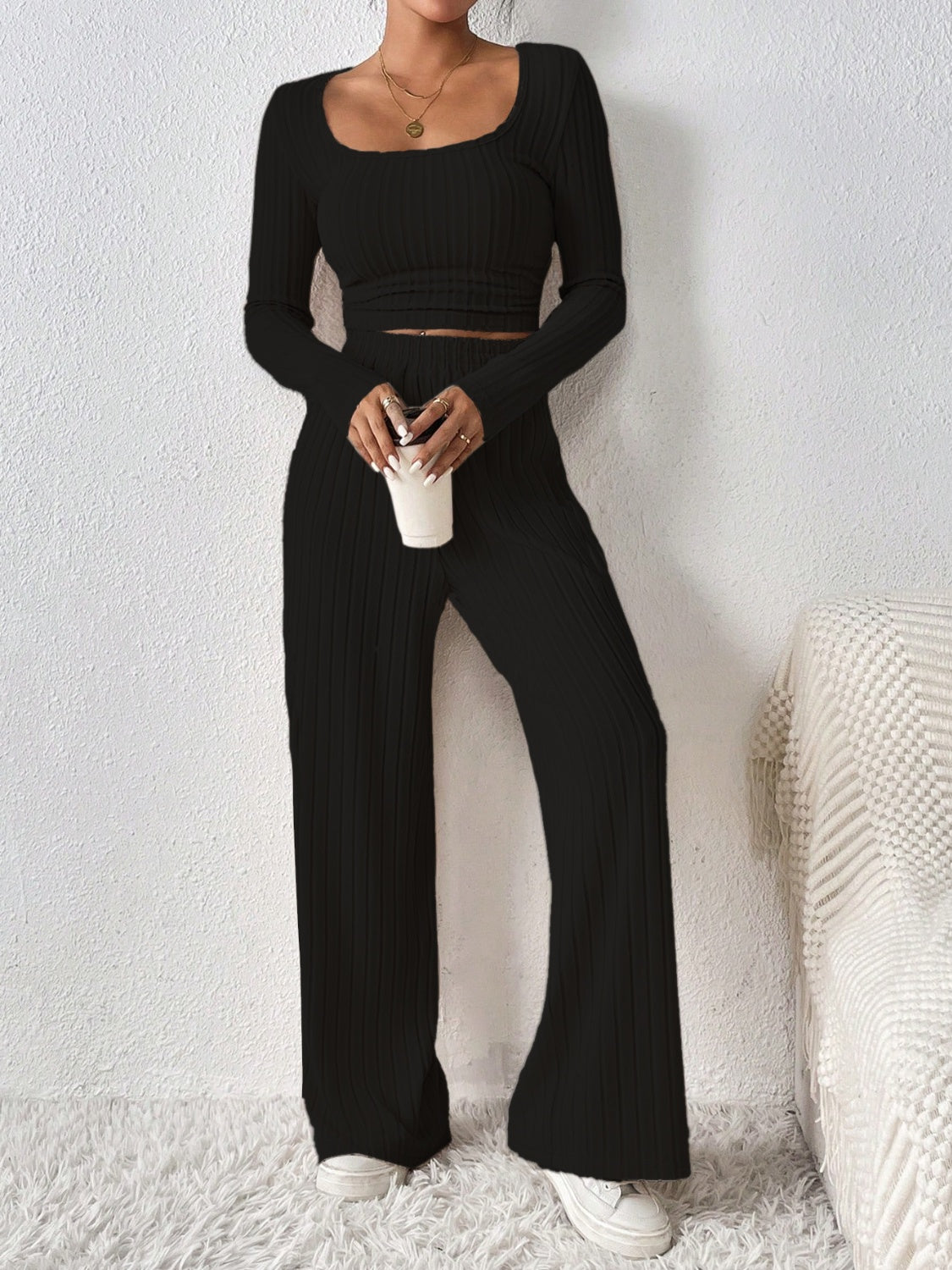 Zephariel Scoop Neck Long Sleeve Top and Pants Set