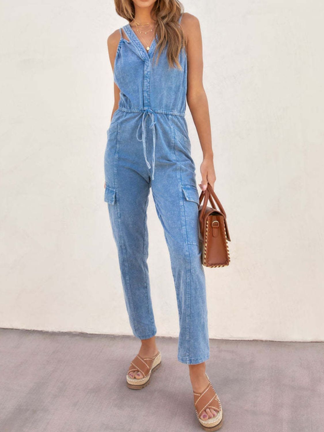 Zephariel V-Neck Sleeveless Denim Jumpsuit