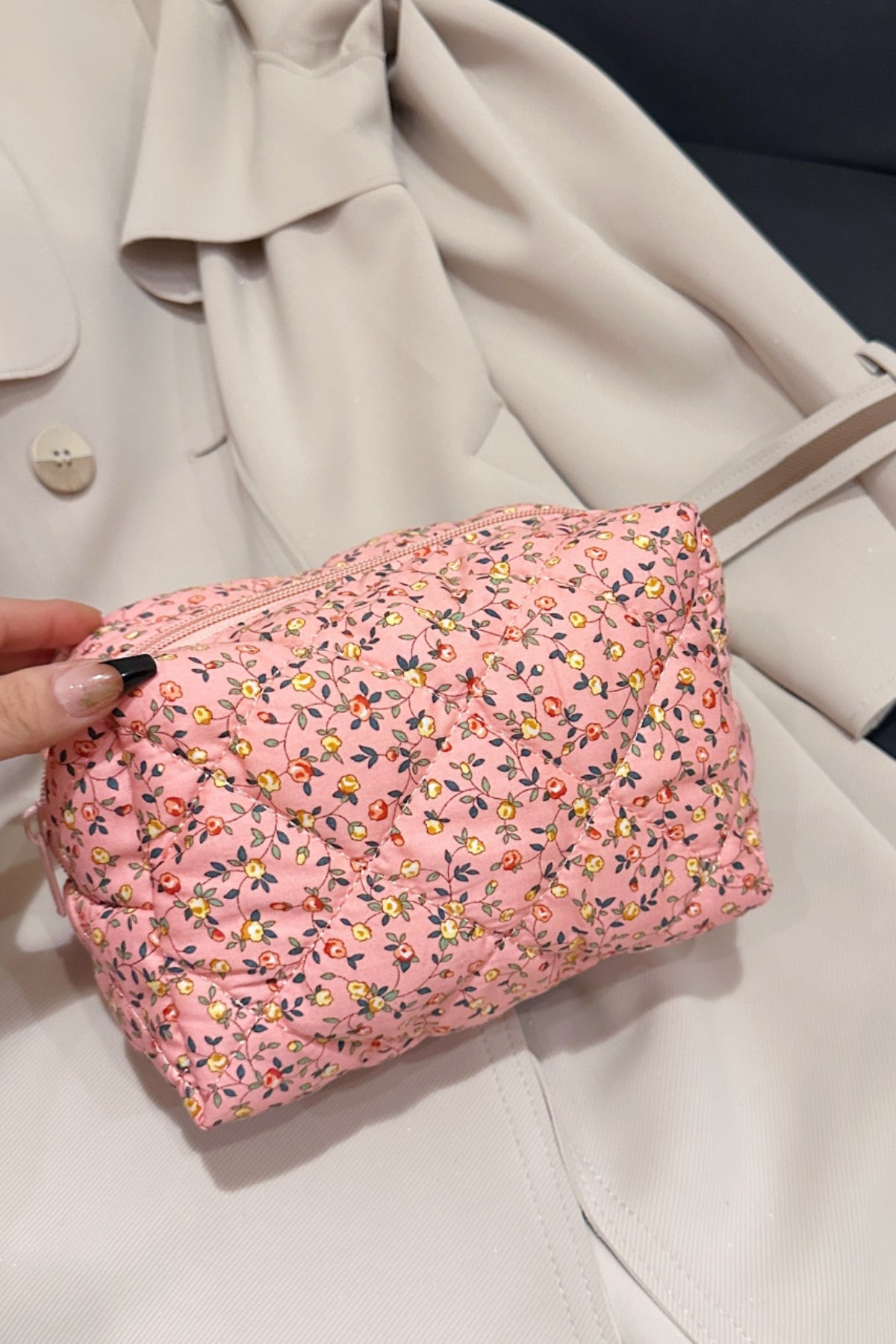 Zephariel Floral Quilted Clutch with Plaid Lining