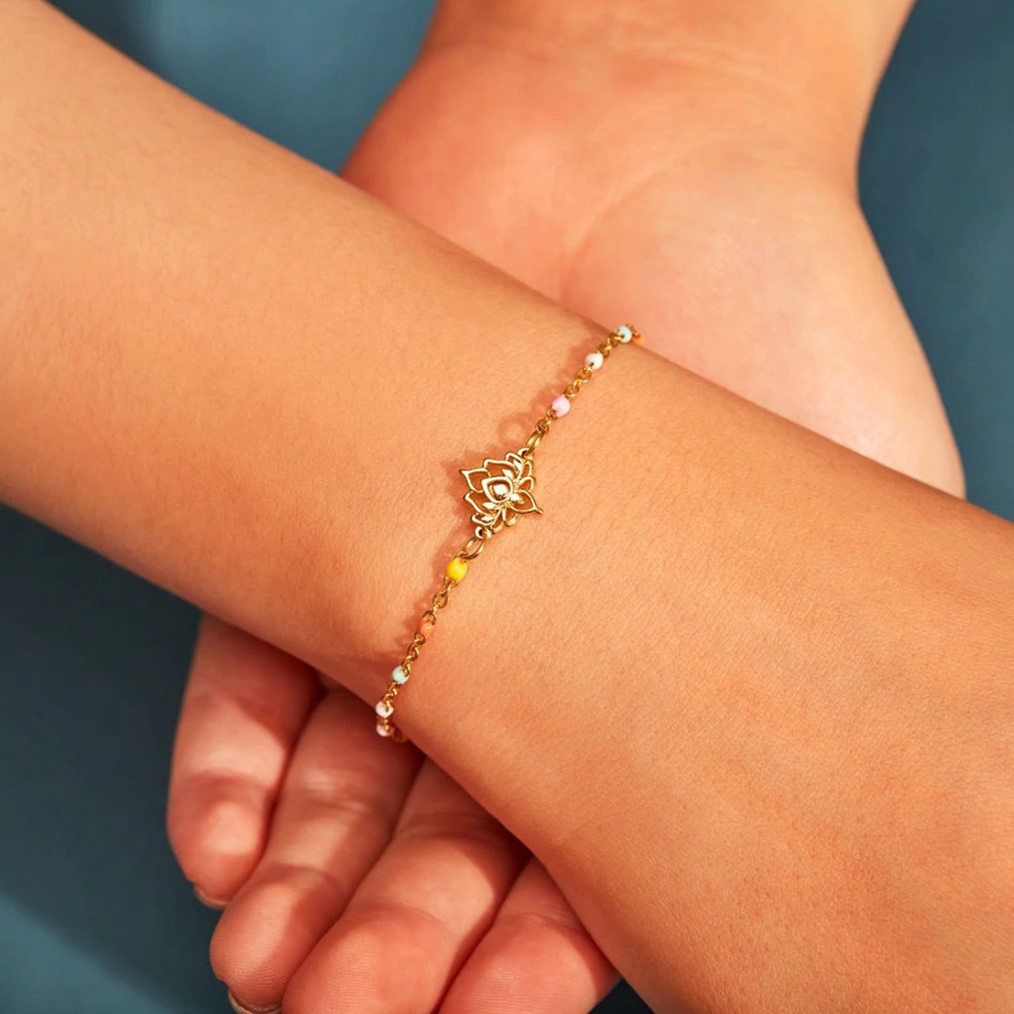 Zephariel Lotus Shape 18K Gold-Plated Bead Bracelet