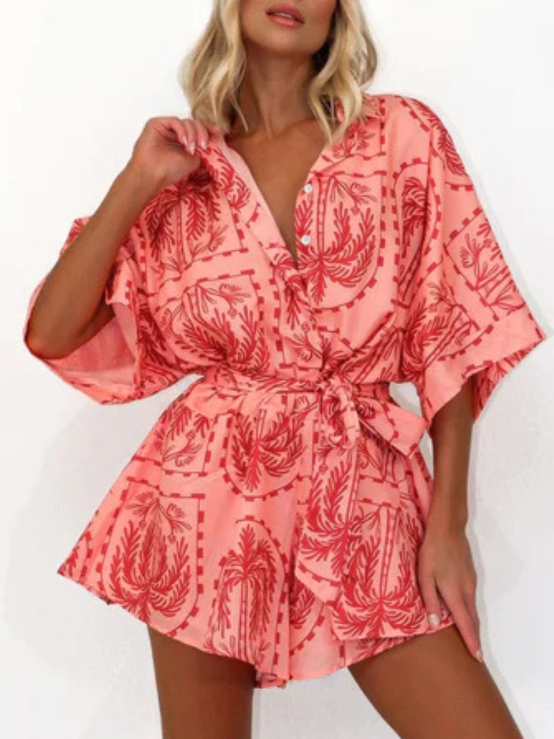 Zephariel Printed Tie Waist Half Sleeve Romper