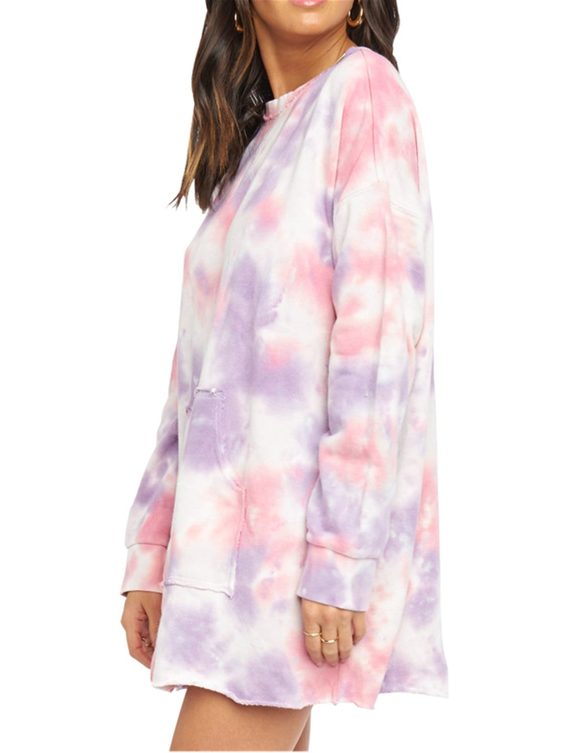 Zephariel Pocketed Tie-Dye Round Neck Long Sleeve Dress