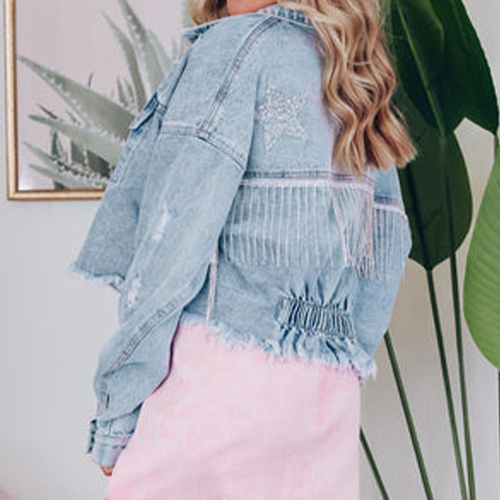 Zephariel Distressed Raw Hem Denim Jacket