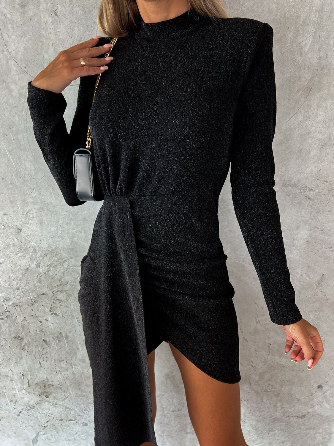 Zephariel Heathered Mock Neck Long Sleeve Mini Dress