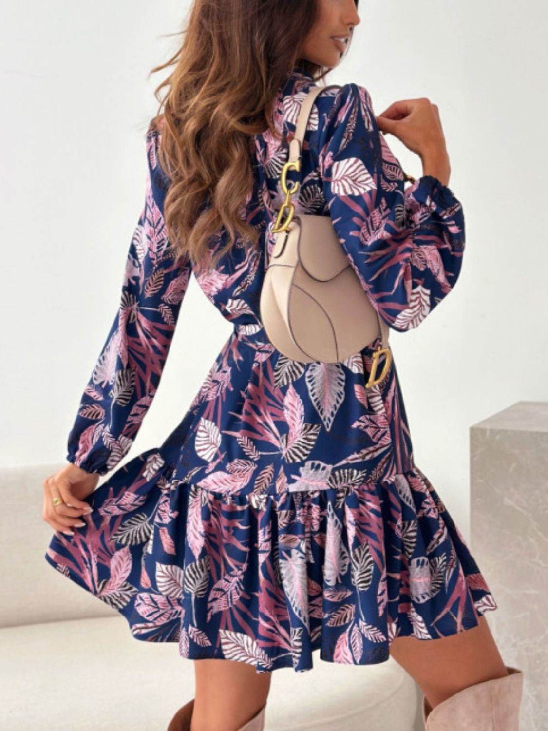 Zephariel Ruffle Hem Floral Long Sleeve Dress