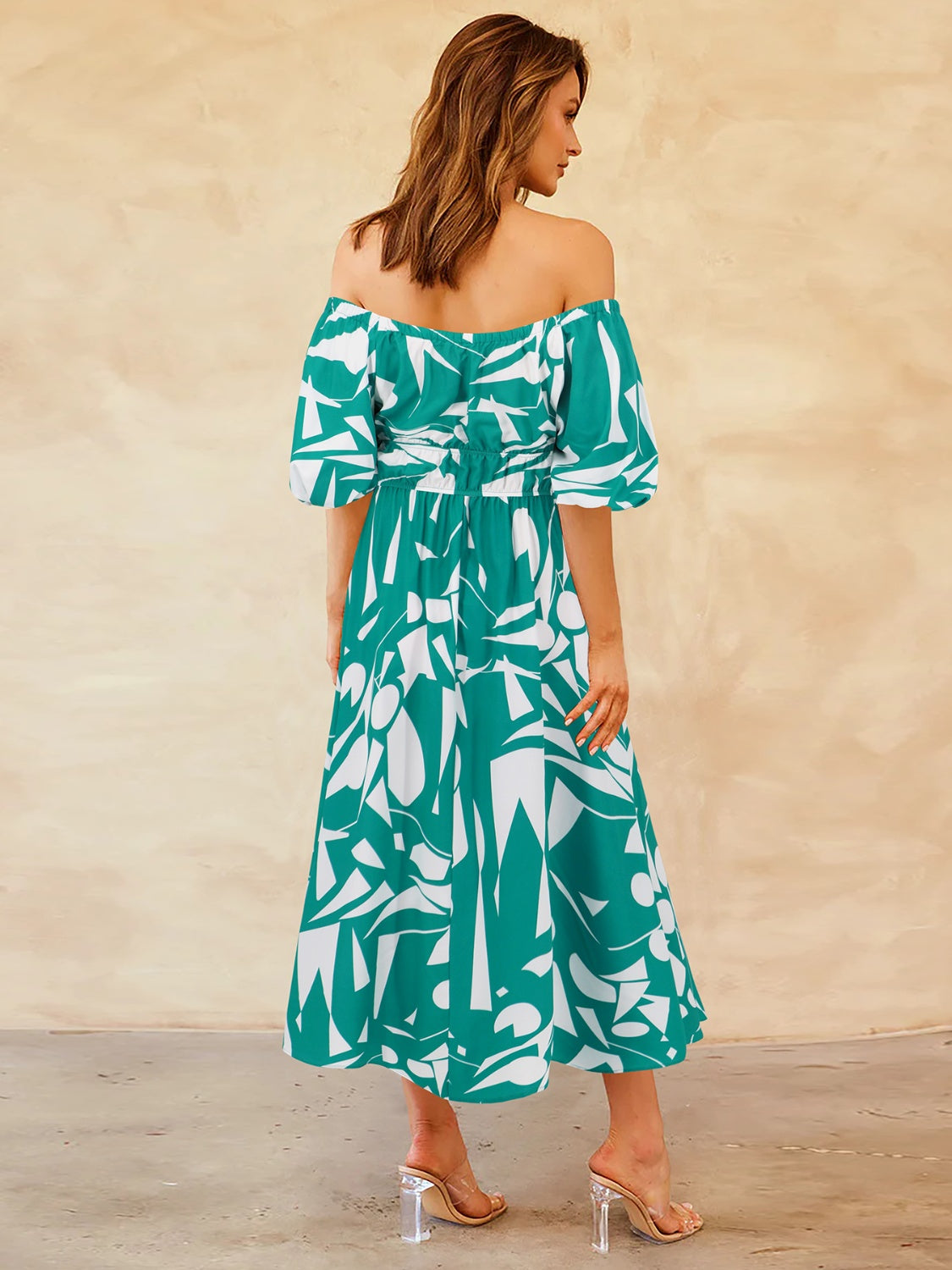 Zephariel Printed Off-Shoulder Balloon Sleeve Dress