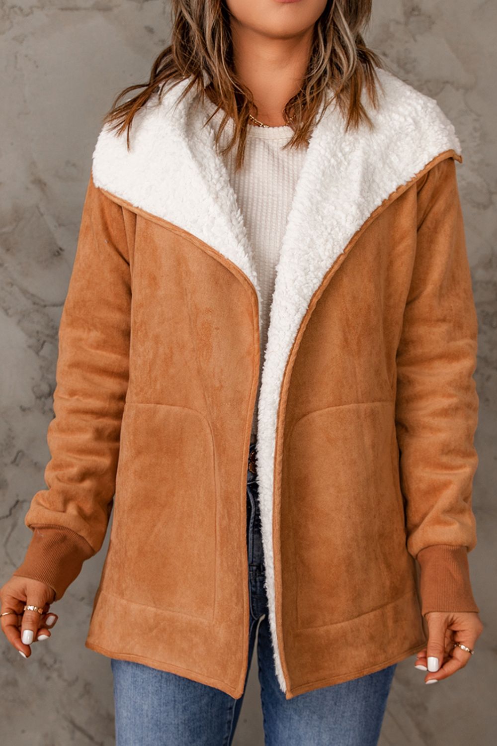 Zephariel Open Front Long Sleeve Sherpa Jacket