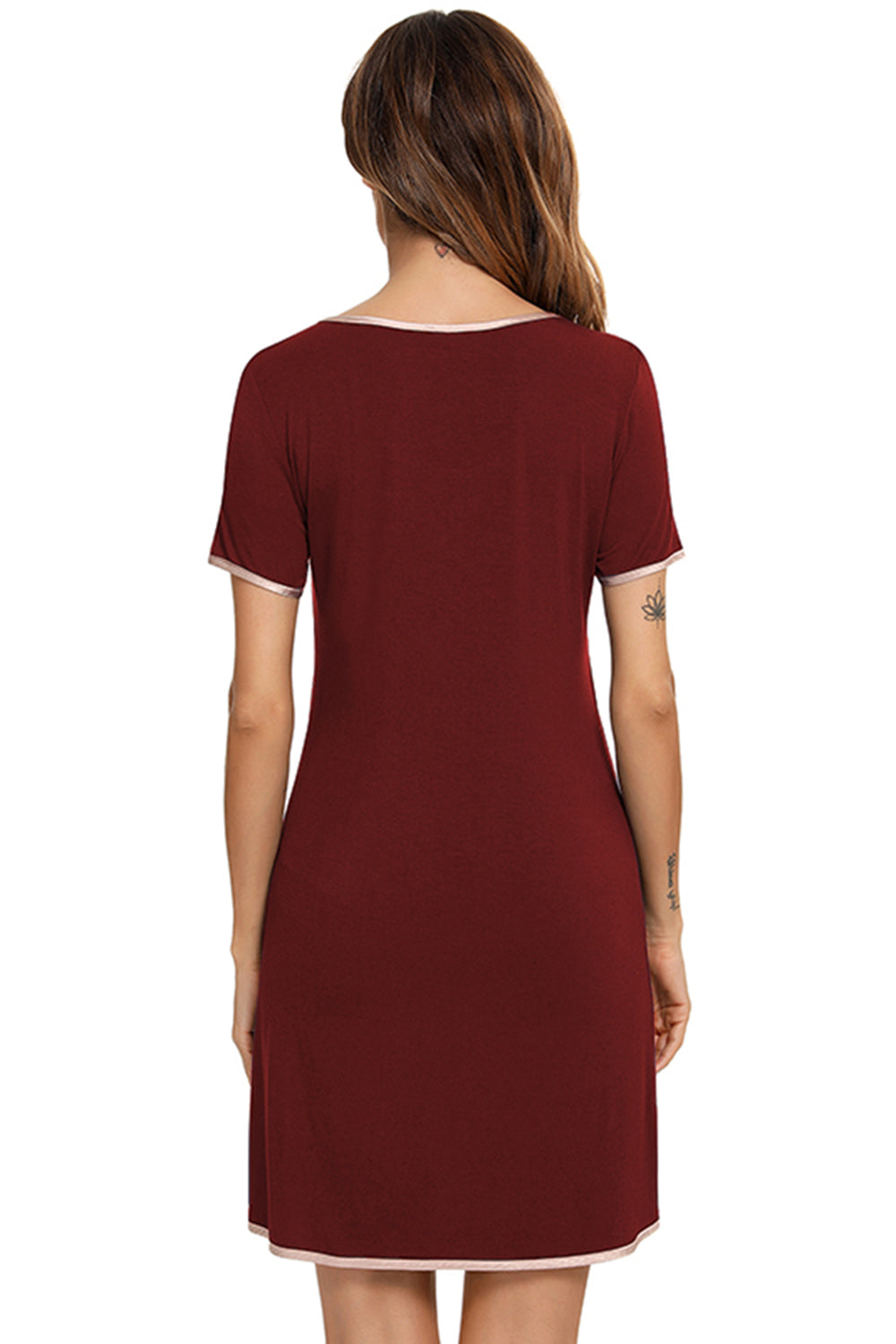 Zephariel Contrast Trim Pocketed Round Neck Lounge Dress