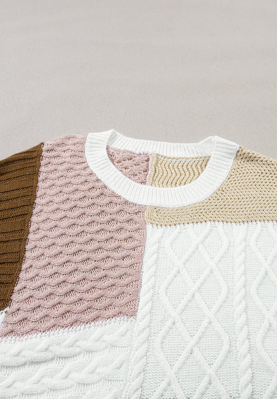 Zephariel Cable-Knit Color Block Round Neck Sweater Vest