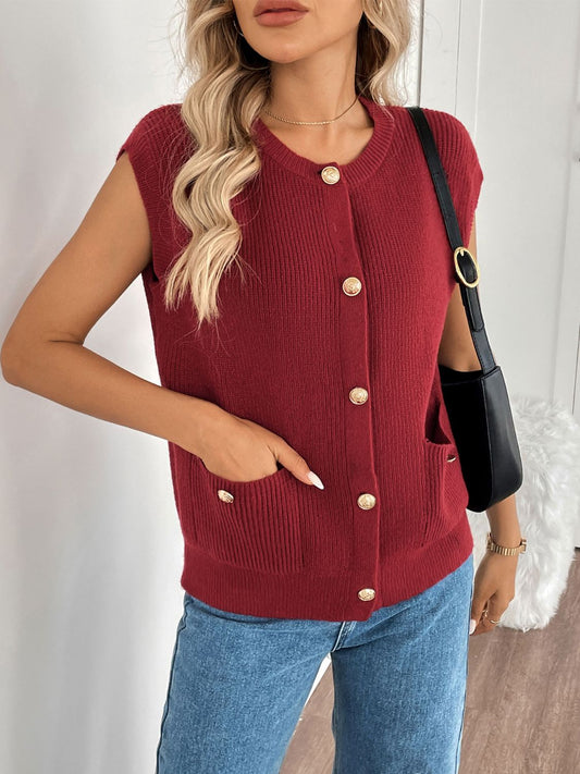 Zephariel Pocketed Round Neck Cap Sleeve Cardigan