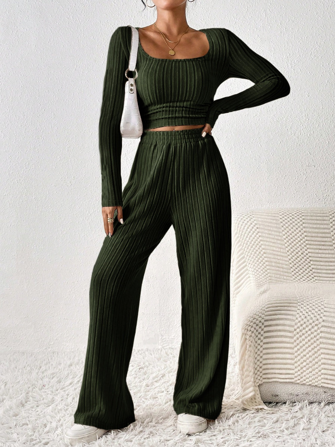 Zephariel Scoop Neck Long Sleeve Top and Pants Set