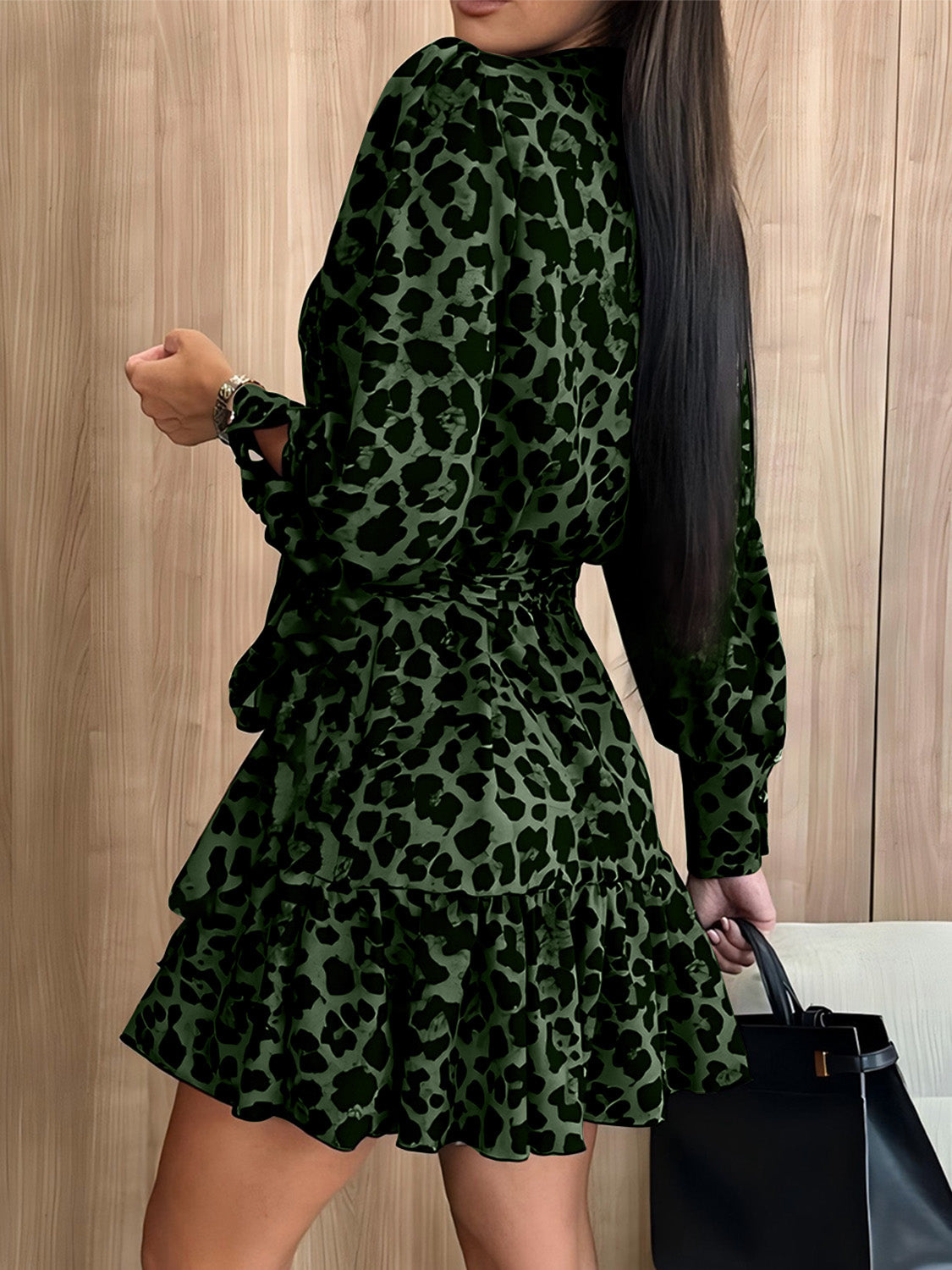 Zephariel Tied Leopard Surplice Long Sleeve Dress