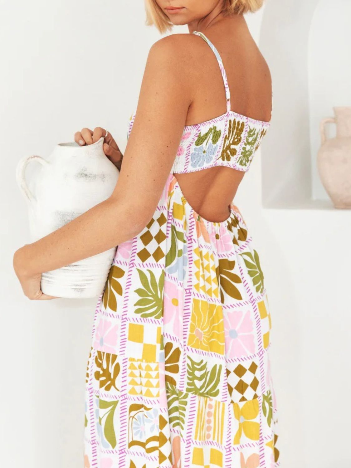 Zephariel Cutout Printed Square Neck Maxi Cami Dress