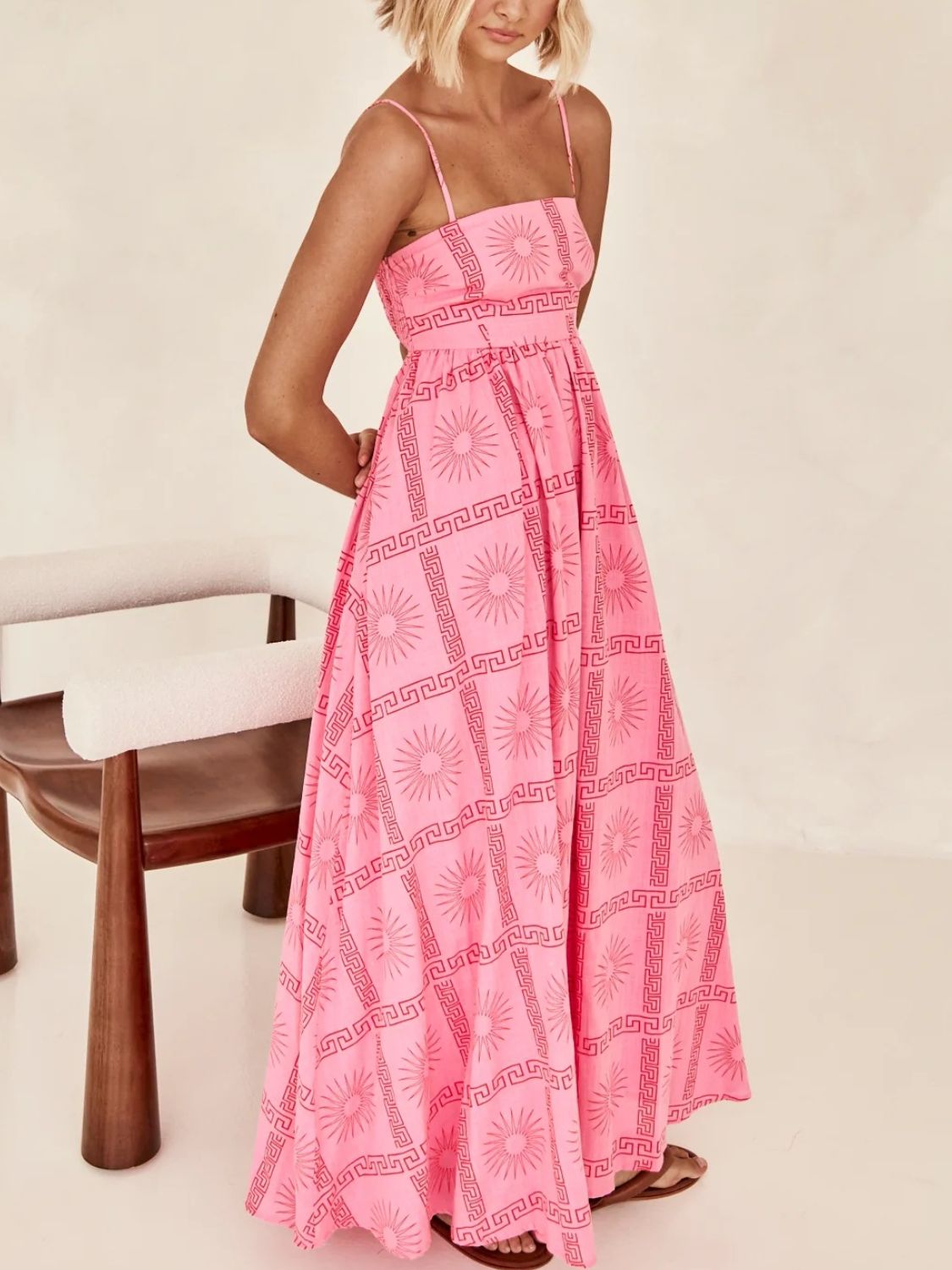 Zephariel Cutout Printed Square Neck Maxi Cami Dress