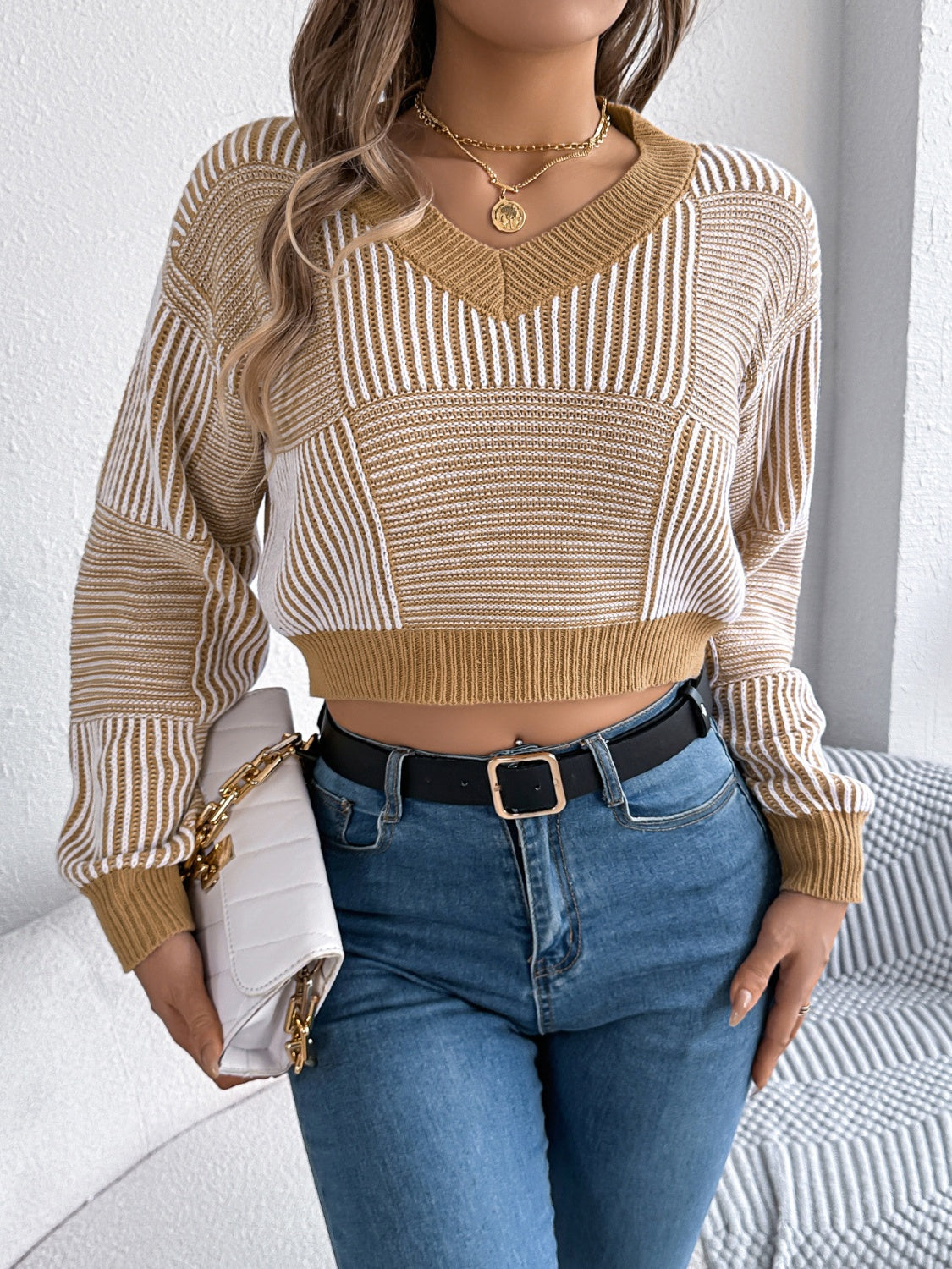 Zephariel Striped V-Neck Long Sleeve Sweater