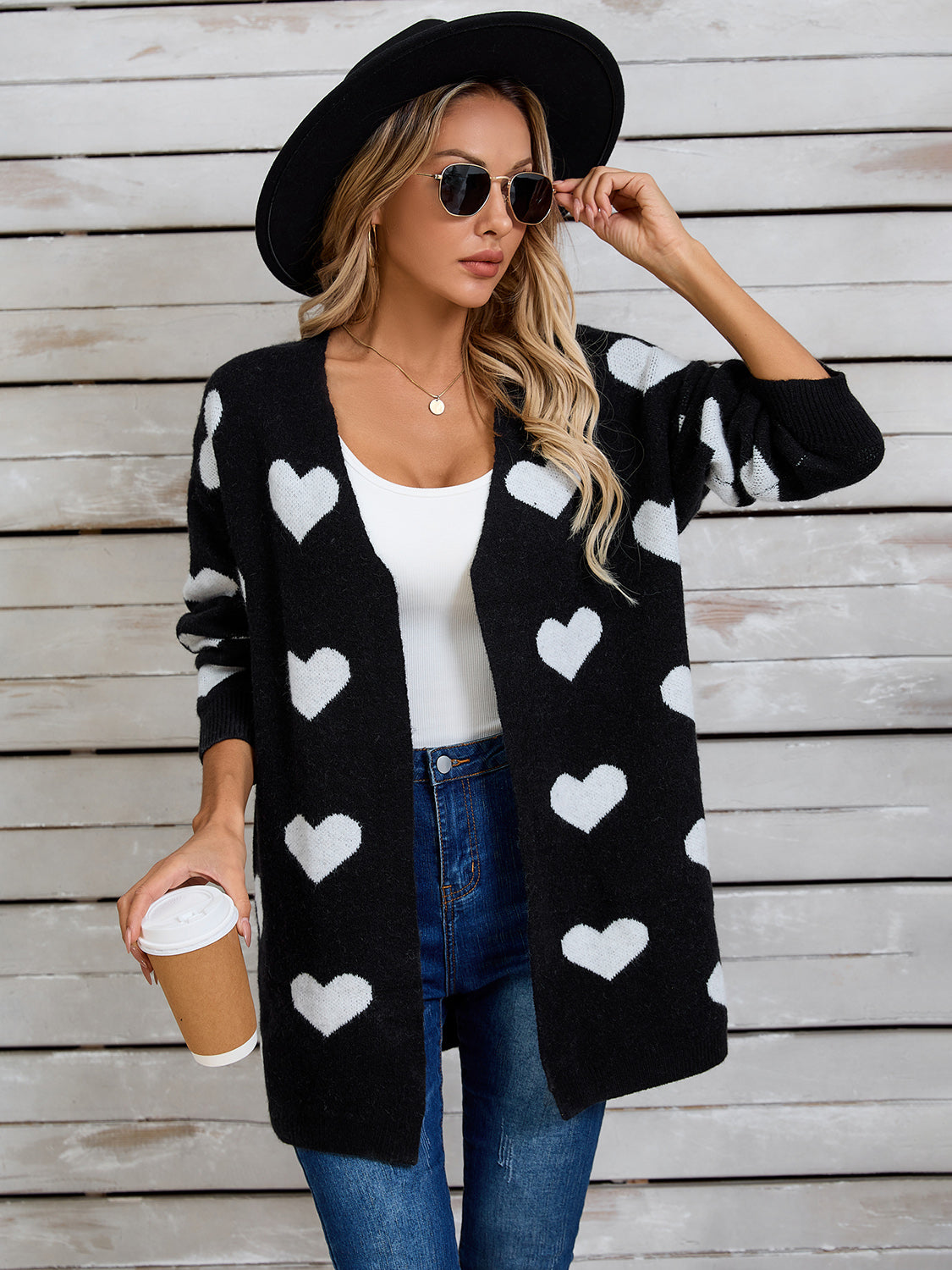 Zephariel Heart Open Front Long Sleeve Cardigan