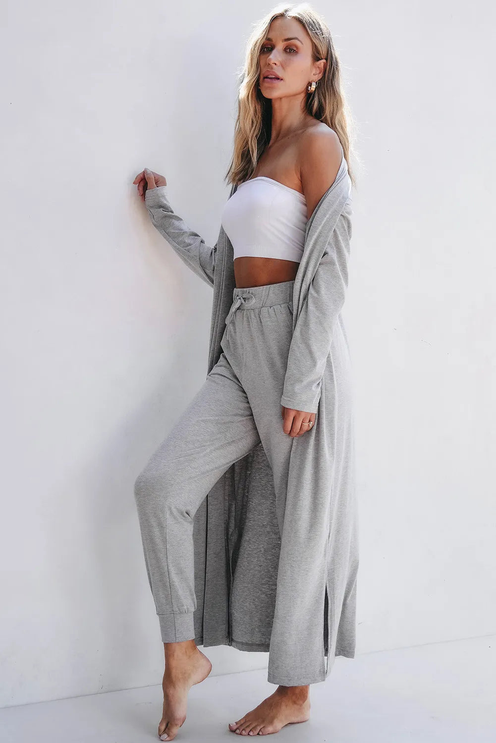 Zephariel Open Front Long Sleeve Cardigan and Pants Lounge Set