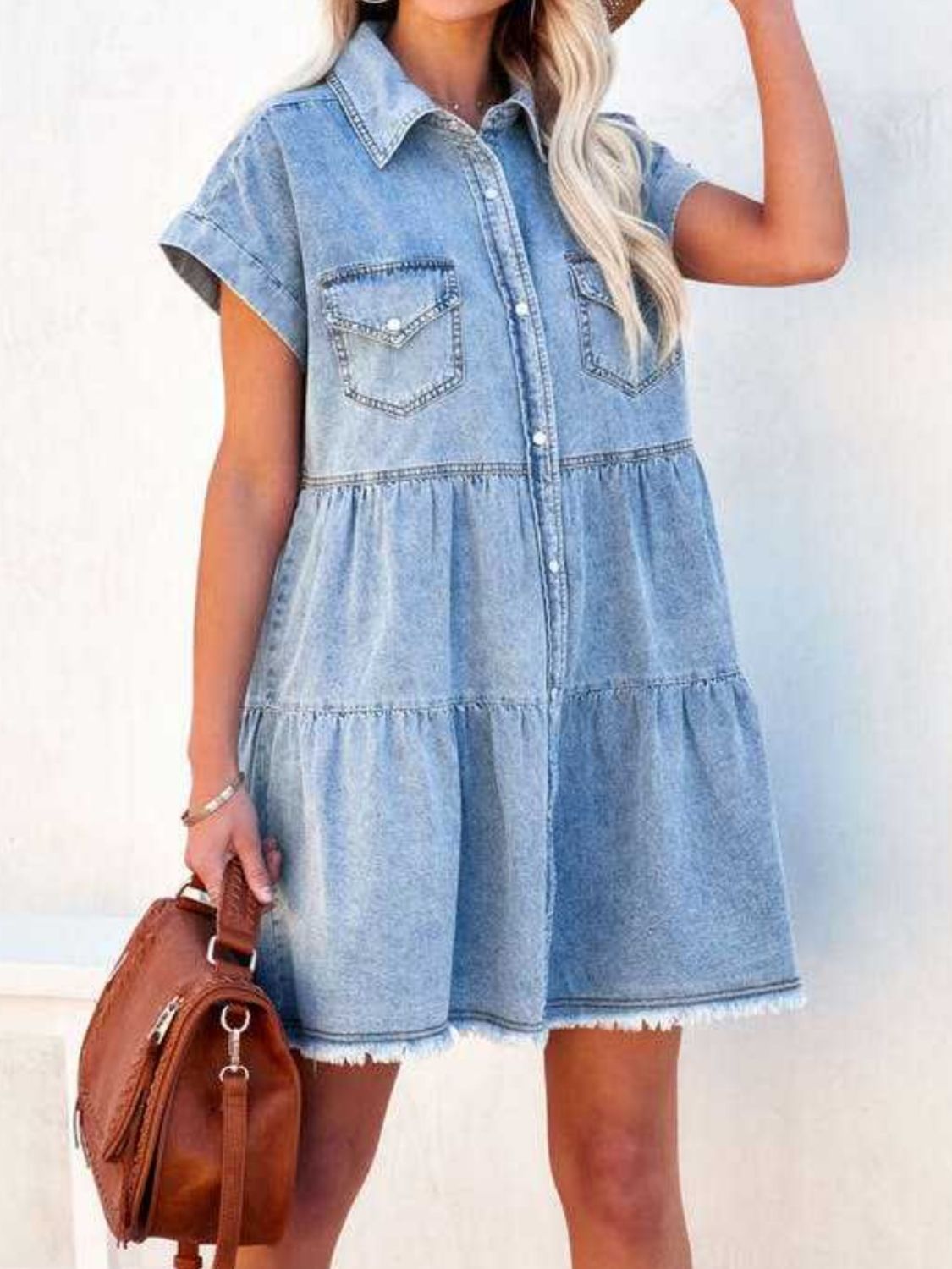 Zephariel Raw Hem Short Sleeve Denim Dress