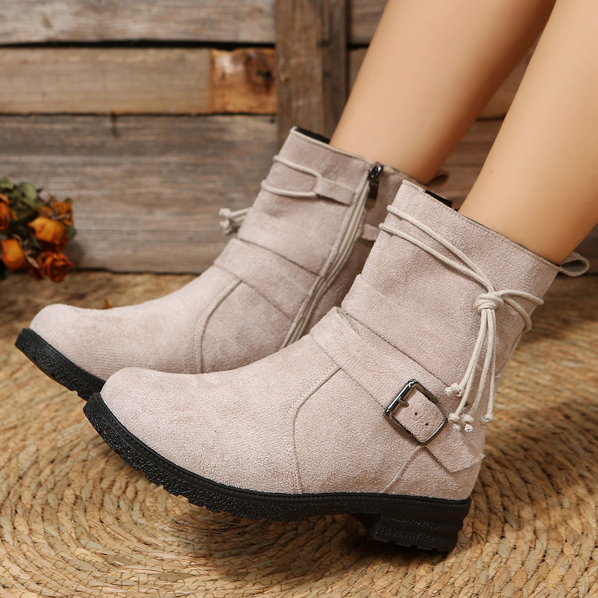 Zephariel Suede Side Zip Round Toe Boots