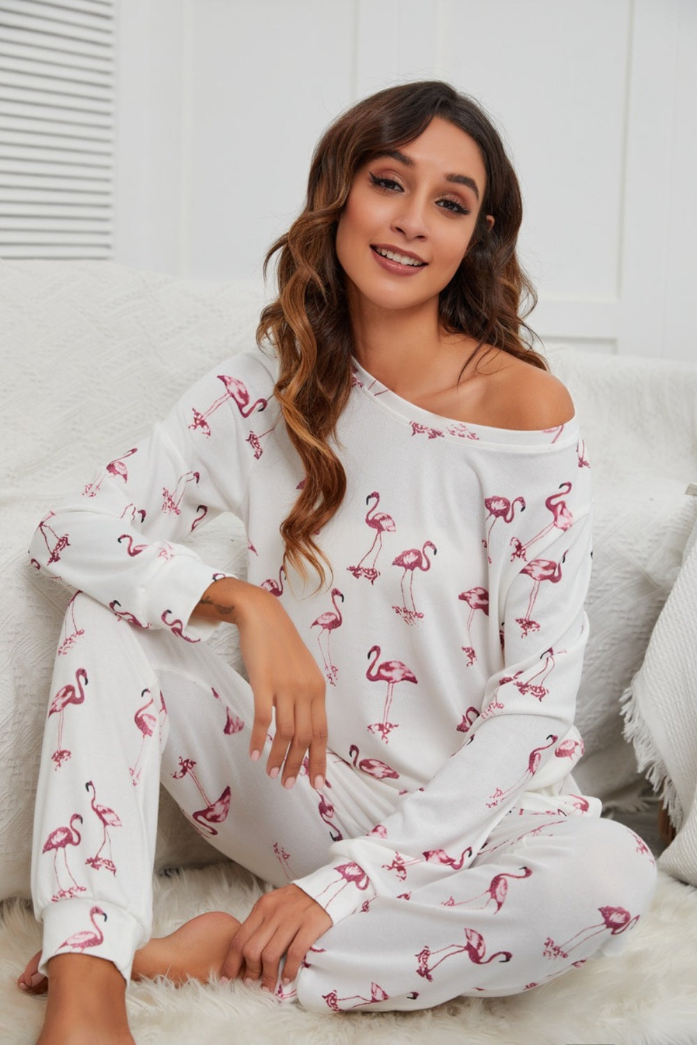 Zephariel Flamingo Long Sleeve Top and Pants Lounge Set