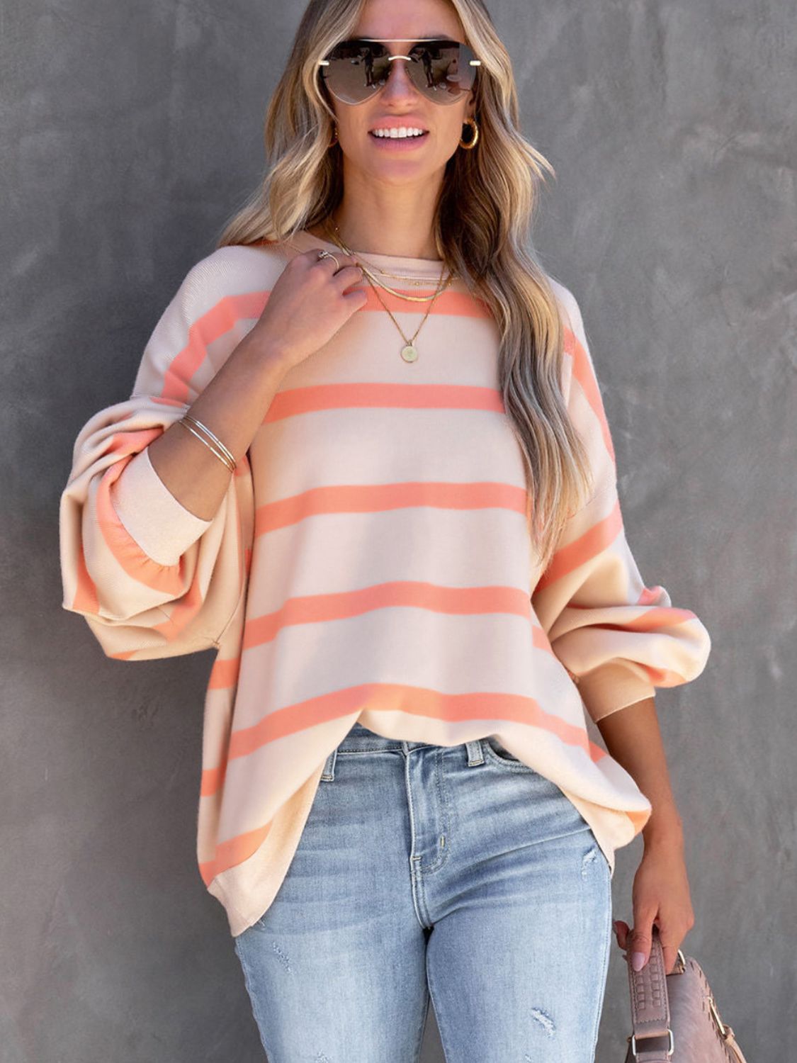 Zephariel Striped Round Neck Long Sleeve Sweatshirt