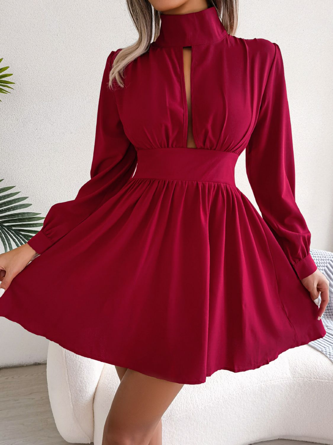 Zephariel Cutout Turtleneck A-Line Mini Dress