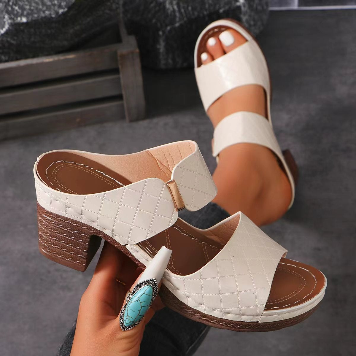 Zephariel PU Leather Block Heel Sandals