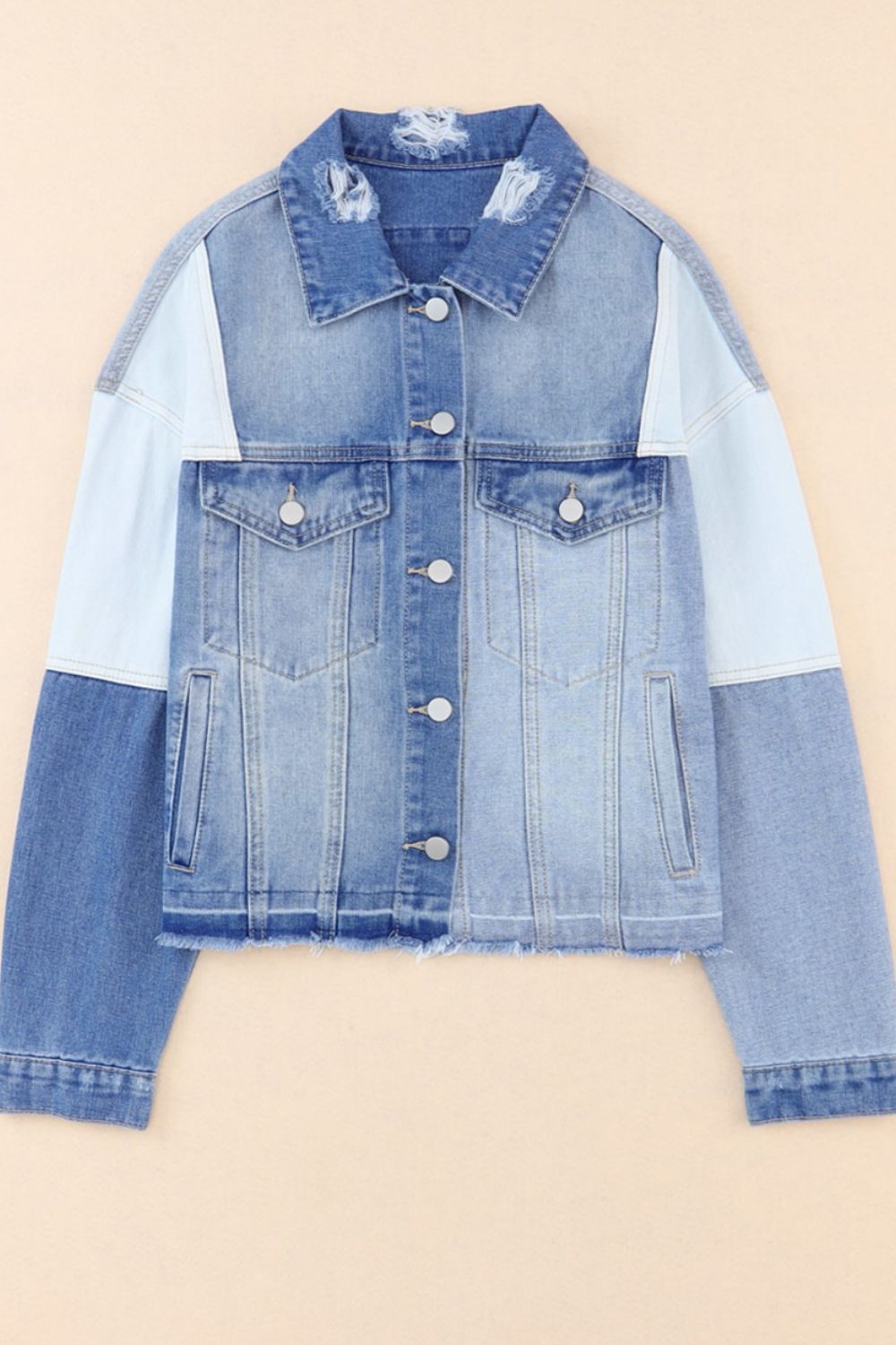 Zephariel Distressed Button Up Drop Shoulder Denim Jacket