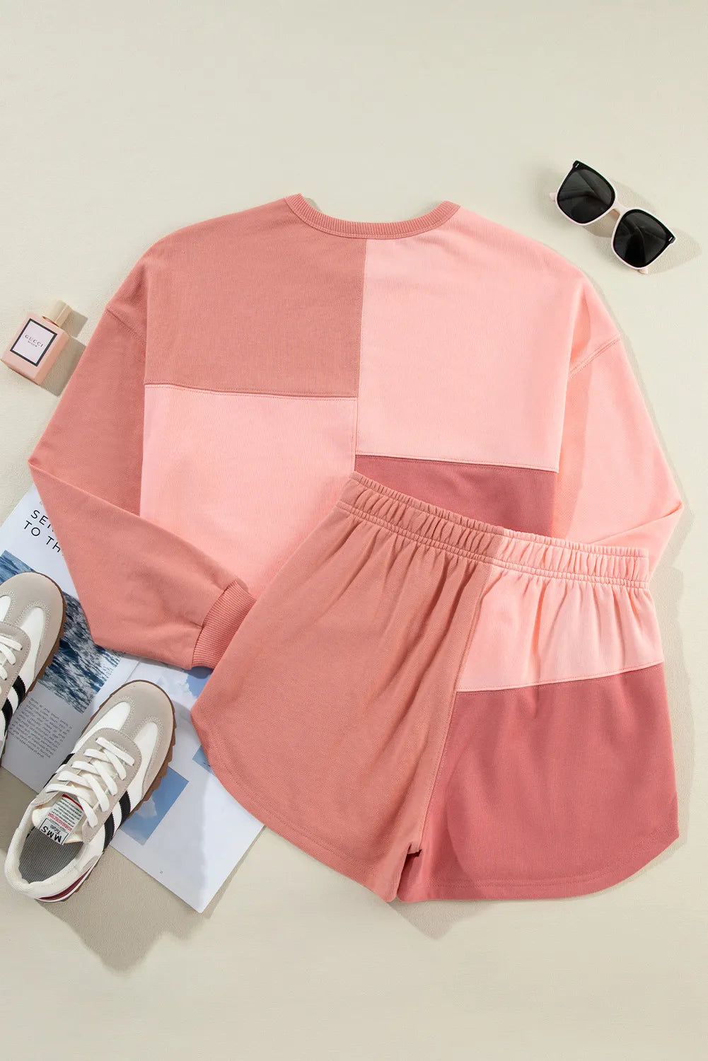 Zephariel Color Block Round Neck Top and Shorts Set