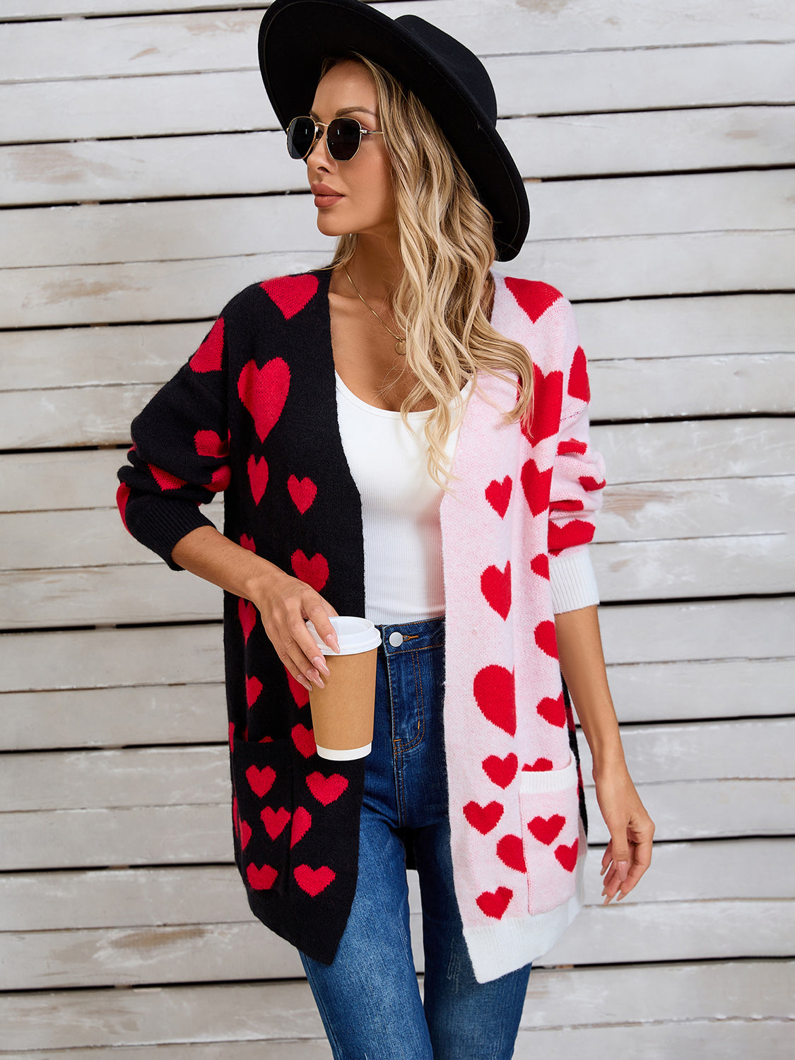 Zephariel Heart Open Front Long Sleeve Cardigan