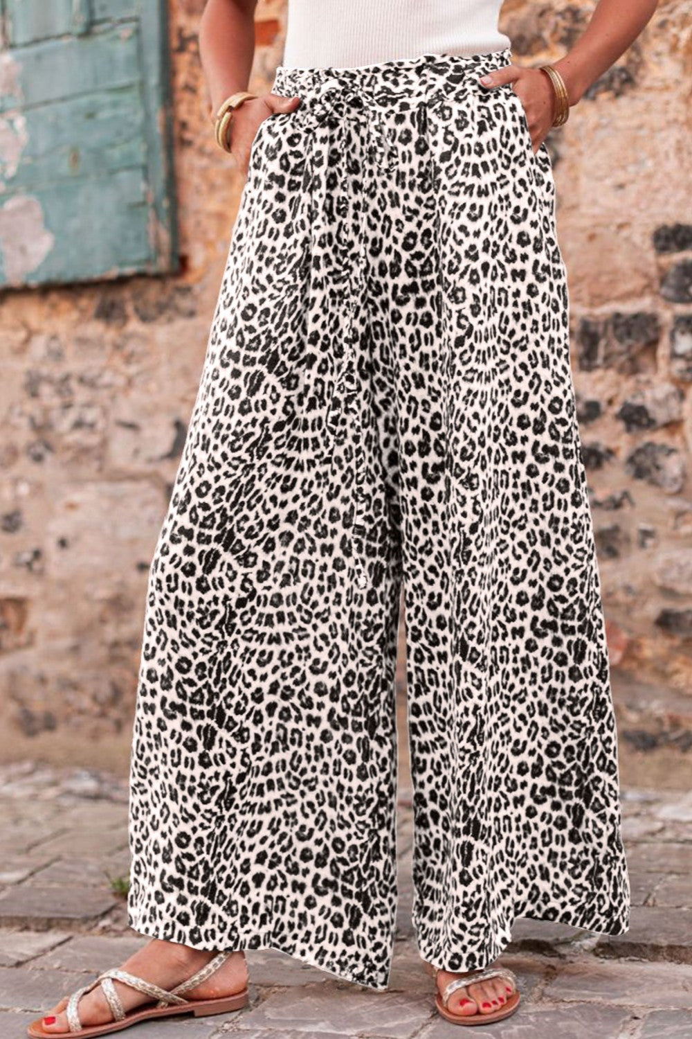 Zephariel Leopard Drawstring Wide Leg Pants