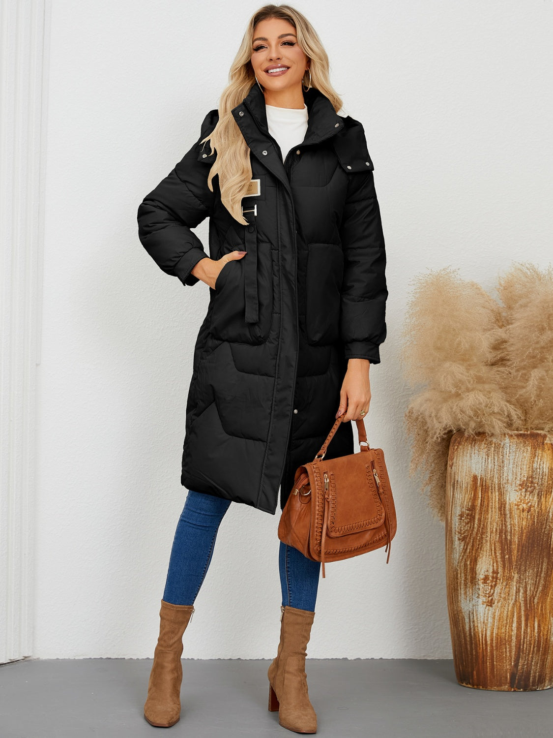 Zephariel Long Sleeve Longline Hooded Winter Coat