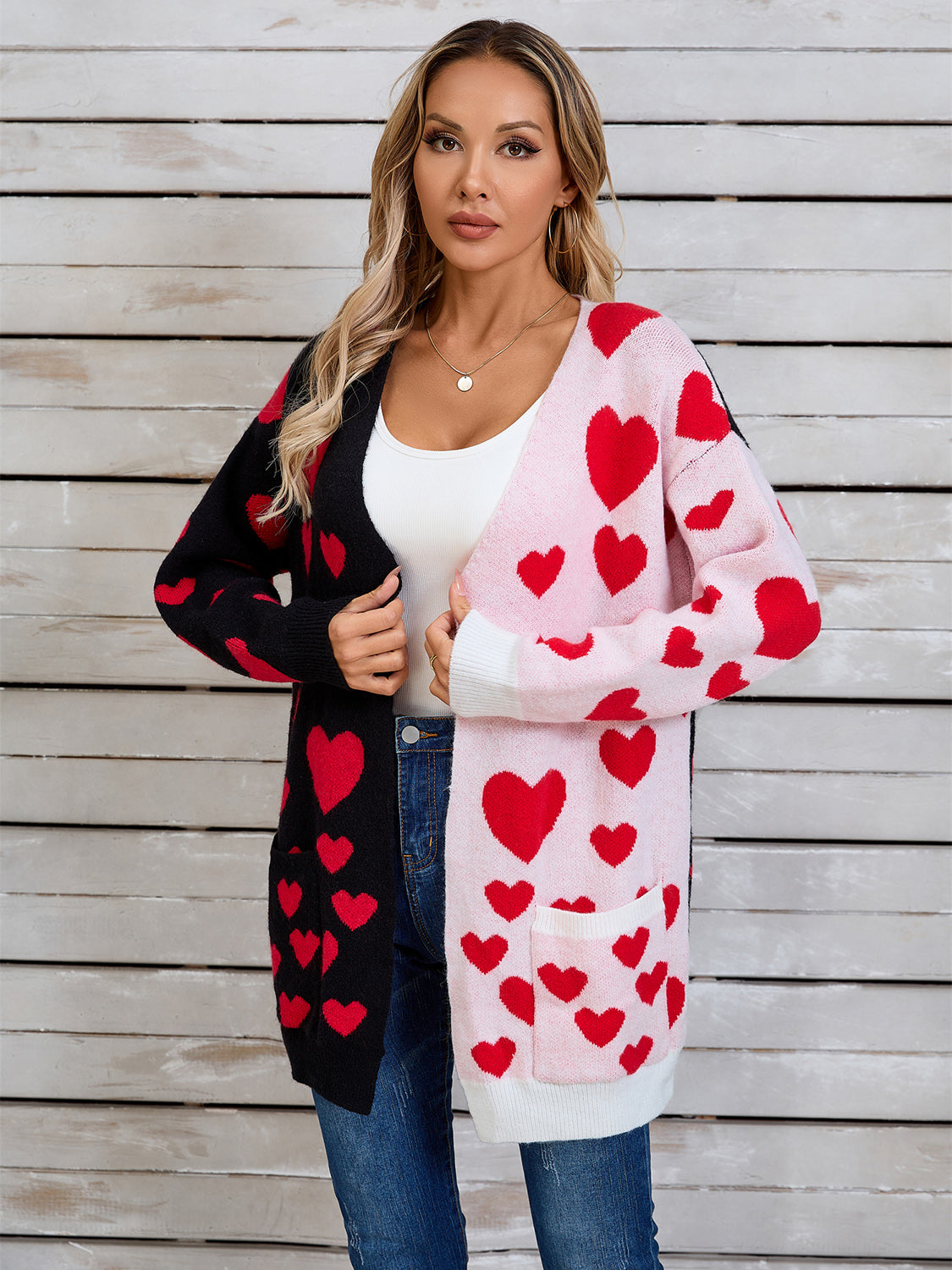 Zephariel Heart Open Front Long Sleeve Cardigan