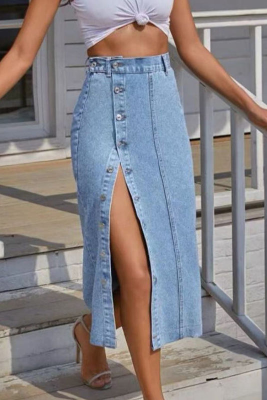 Zephariel Buttoned Split Denim Skirt