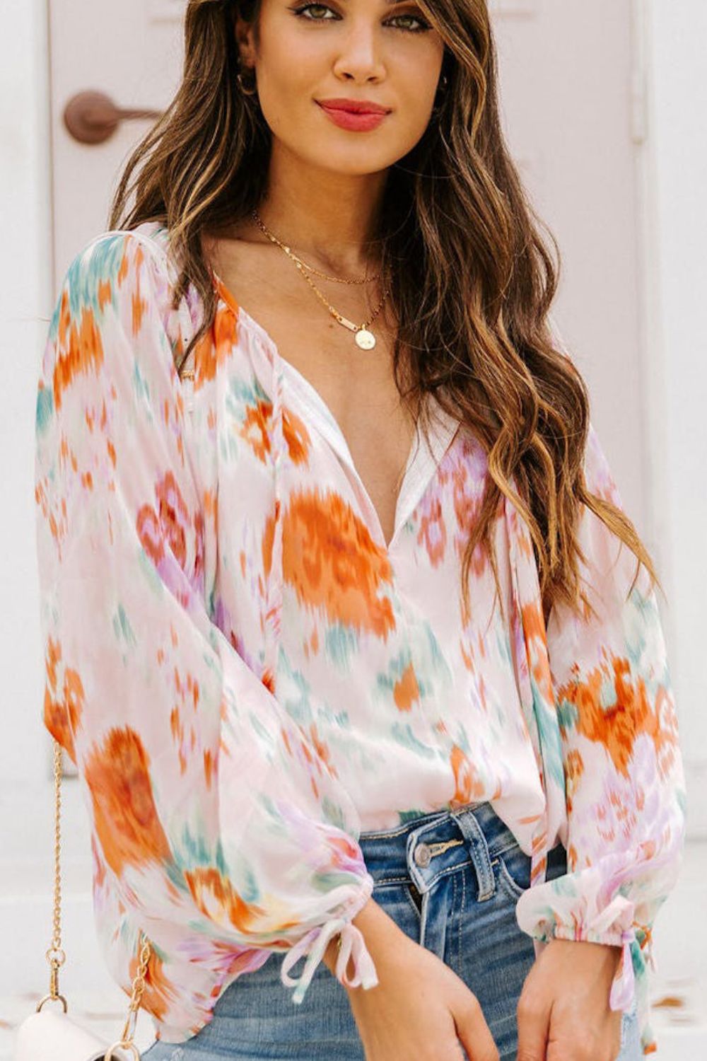 Zephariel Printed Tie Neck Long Sleeve Blouse