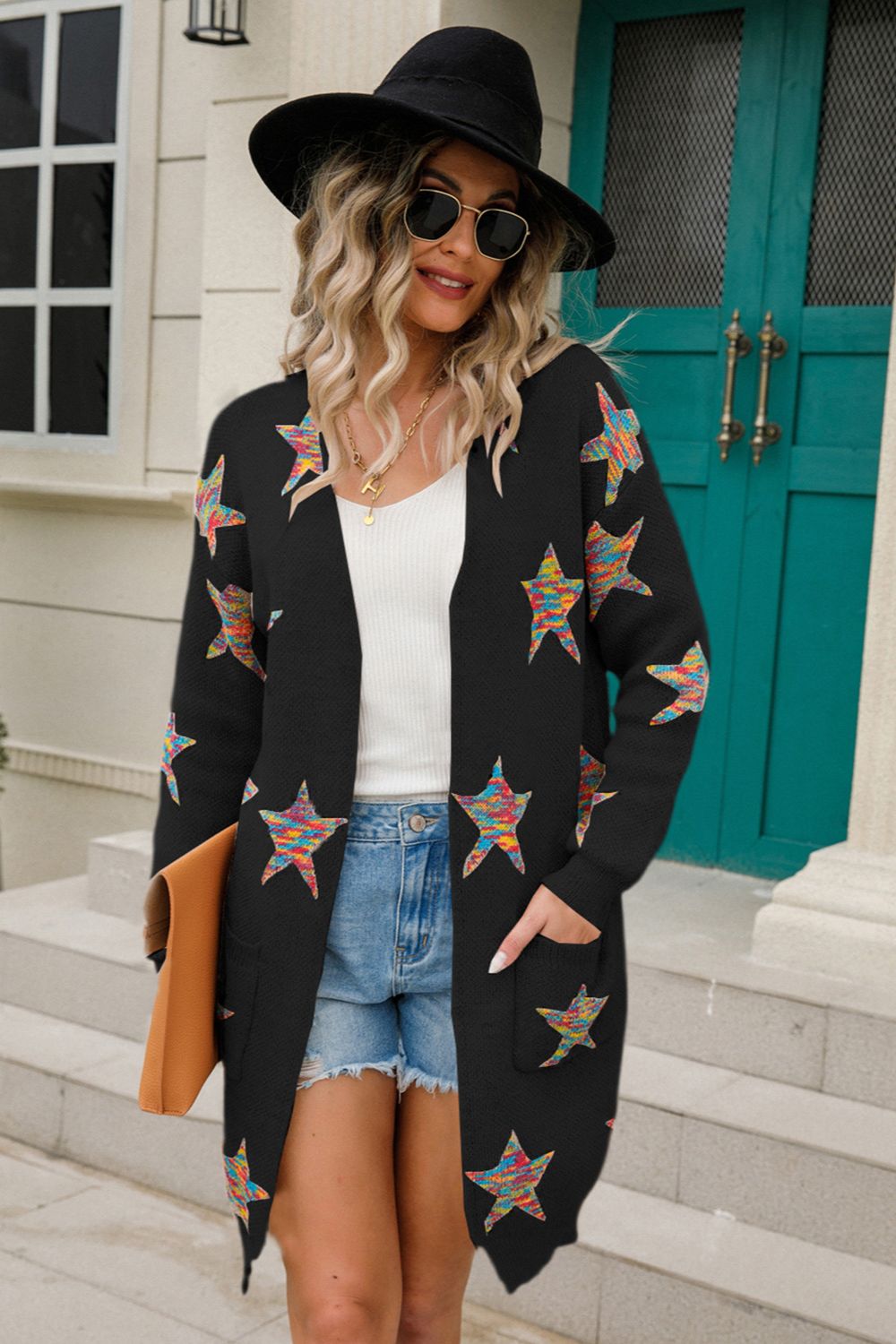 Zephariel Star Open Front Long Sleeve Cardigan