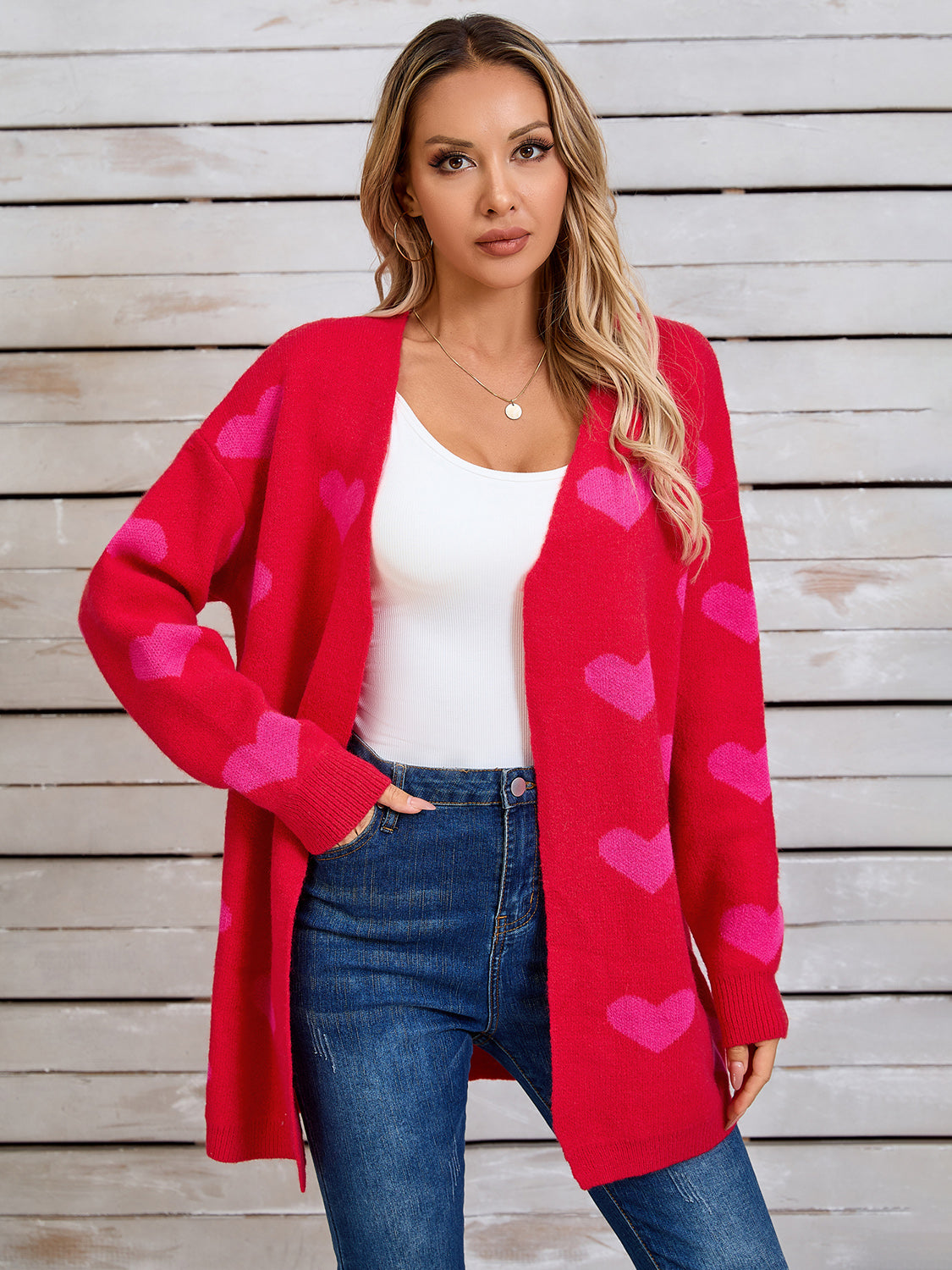 Zephariel Heart Open Front Long Sleeve Cardigan