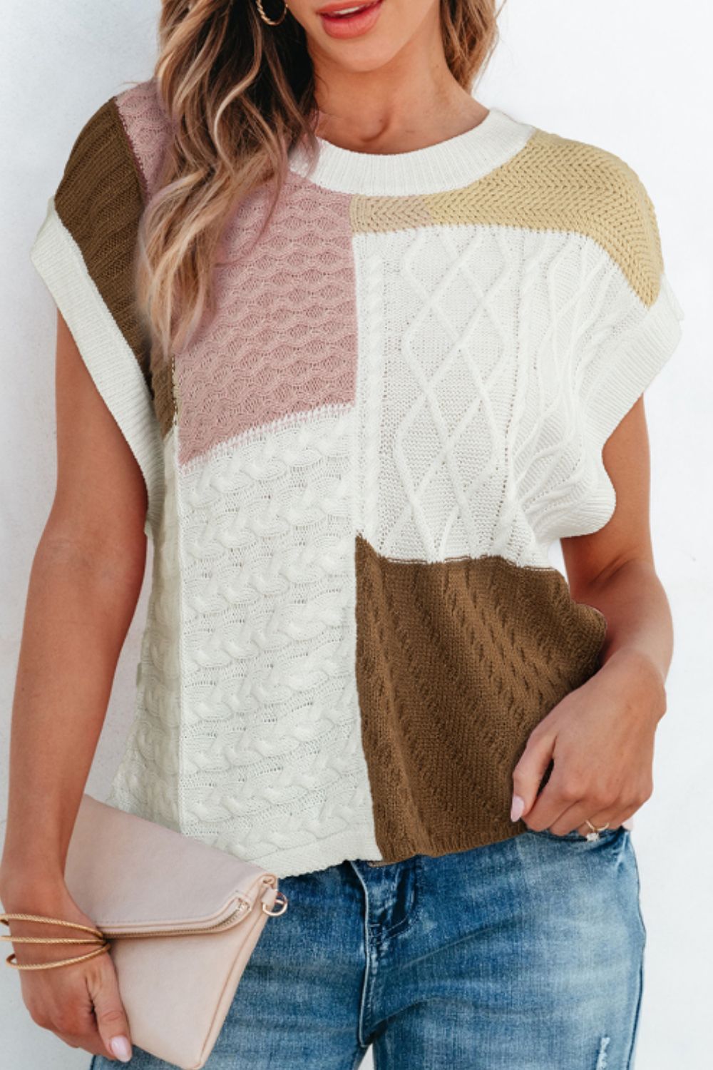 Zephariel Cable-Knit Color Block Round Neck Sweater Vest