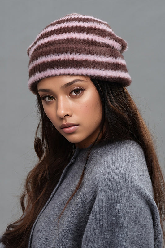 Zephariel Fuzzy Contrast Striped Thermal Hat