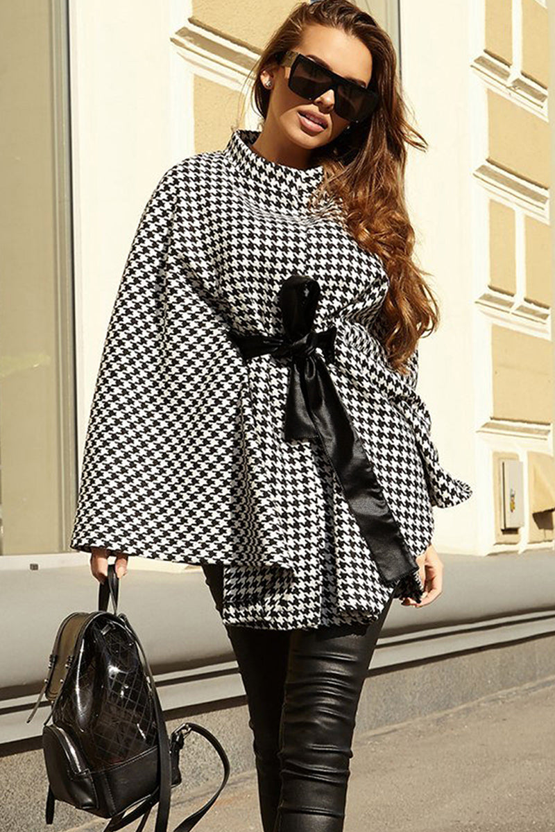 Zephariel Houndstooth Tie Waist Trench Coat