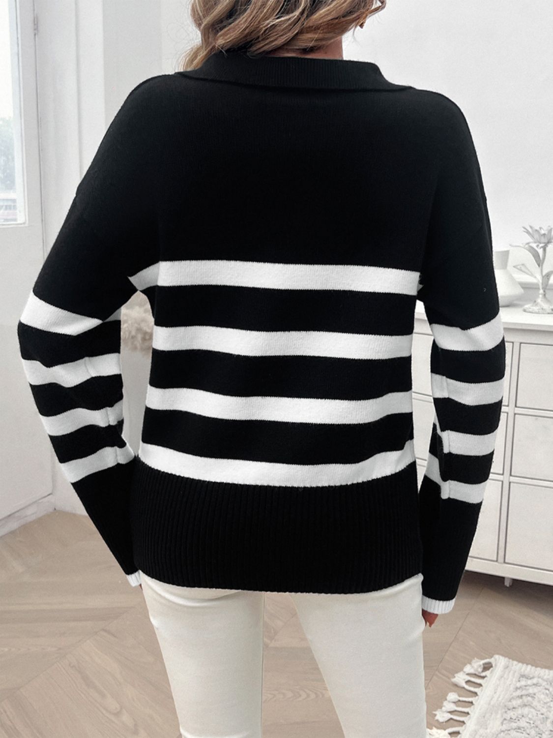 Zephariel Striped Collared Neck Long Sleeve Sweater