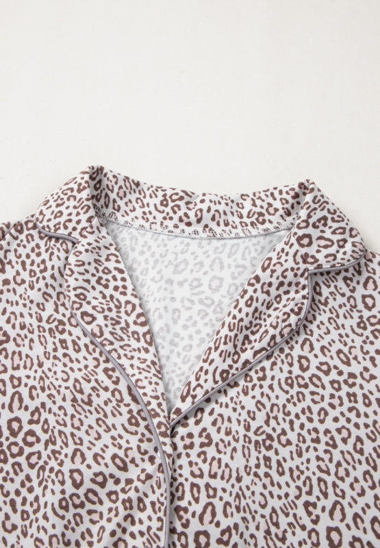 Zephariel Leopard Button Down Long Sleeve Top and Pants Lounge Set