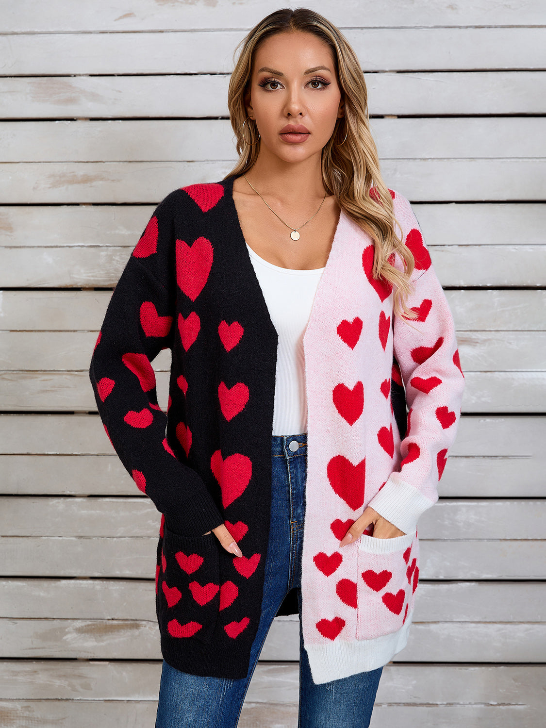 Zephariel Heart Open Front Long Sleeve Cardigan