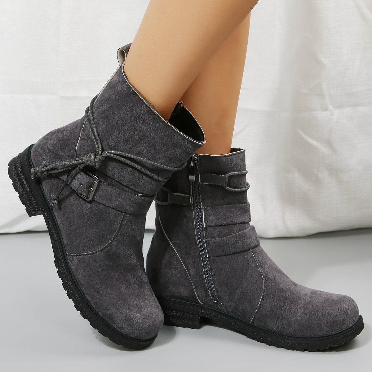 Zephariel Suede Side Zip Round Toe Boots