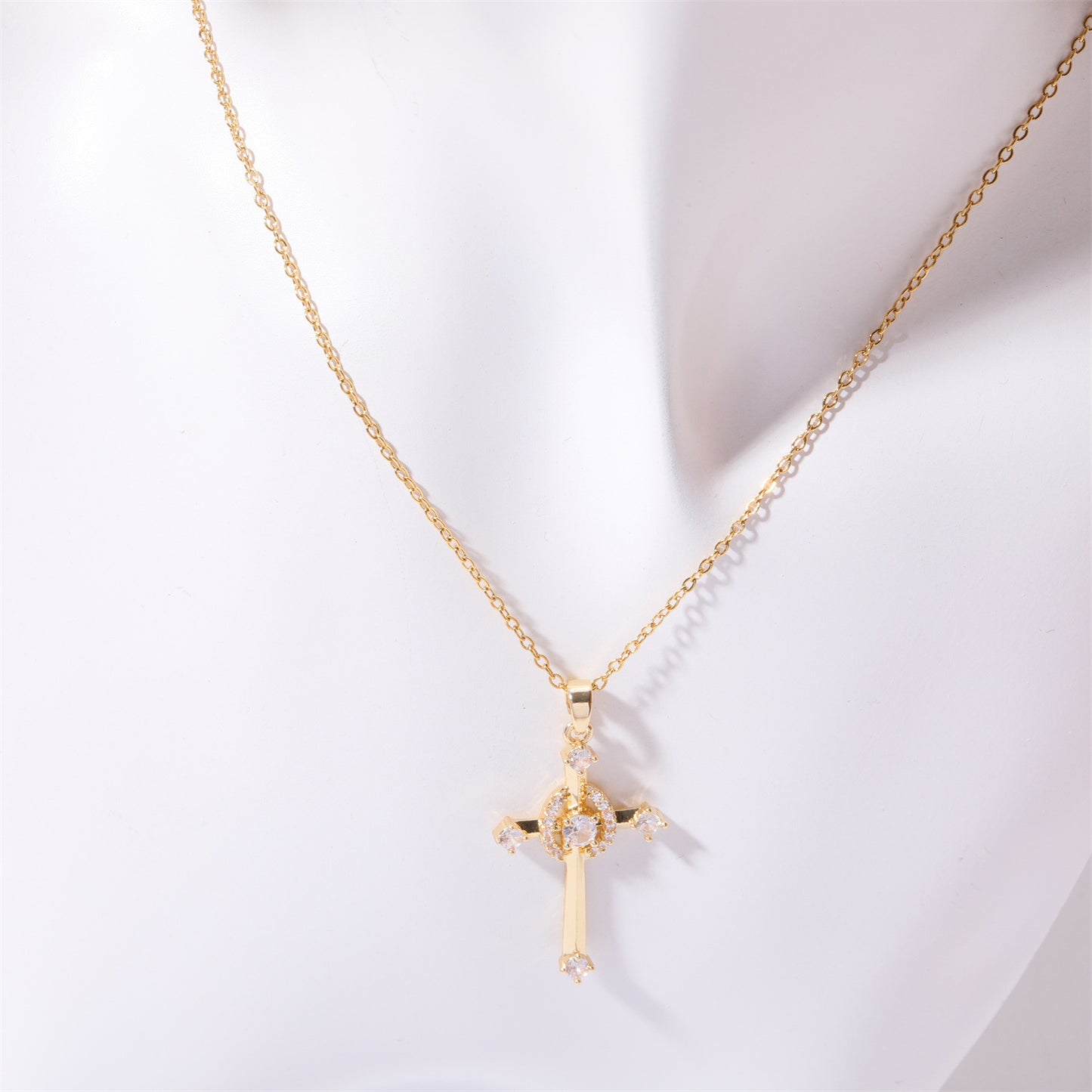 Zephariel Stainless Steel Inlaid Zircon Cross Necklace