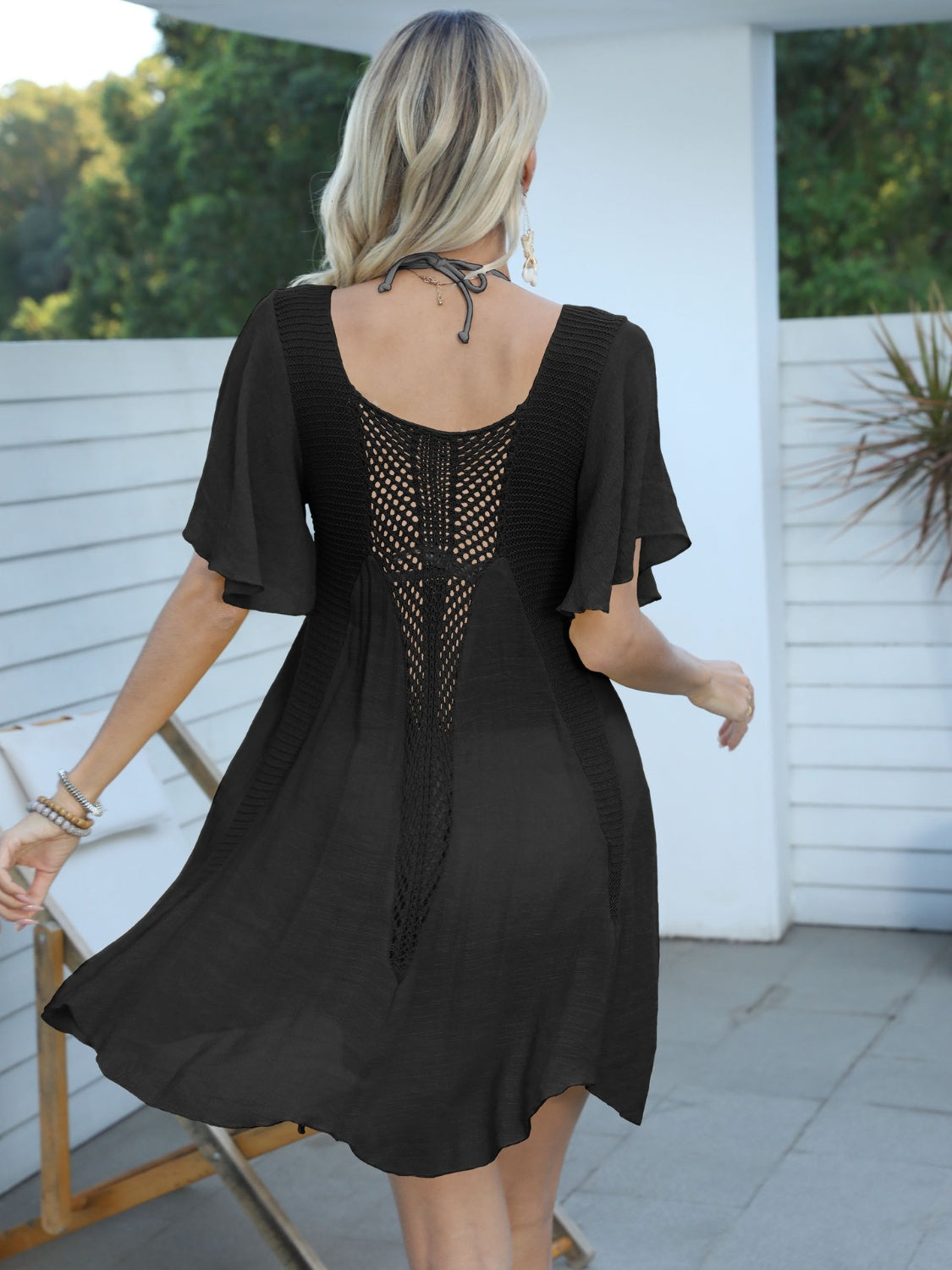 Zephariel Openwork Flutter Sleeve Cover-Up Dress