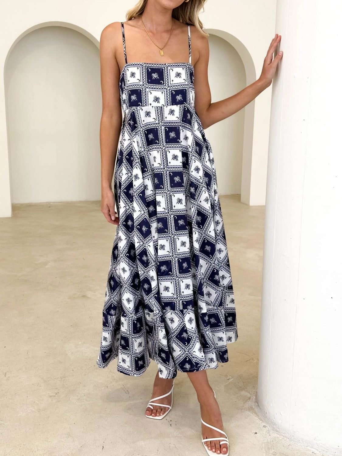 Zephariel Printed Square Neck Midi Cami Dress