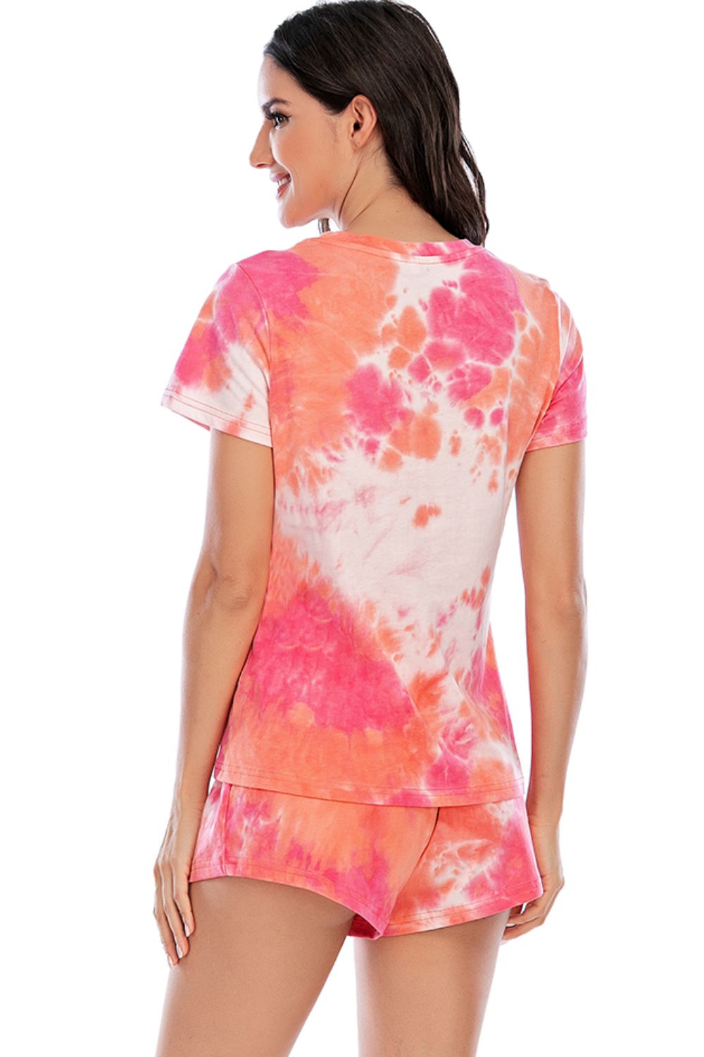 Zephariel Tie-Dye Round Neck Short Sleeve Top and Shorts Lounge Set