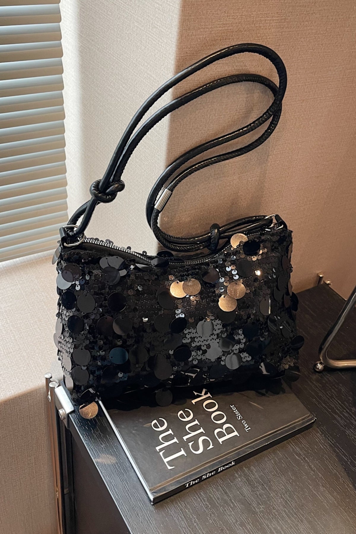 Zephariel Sequin Knotted Straps Shoulder Bag