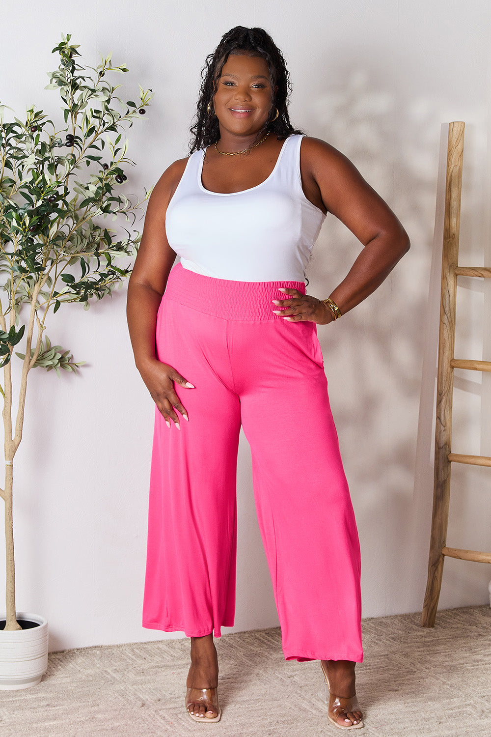 Zephariel  Smocked Wide Waistband Wide Leg Pants